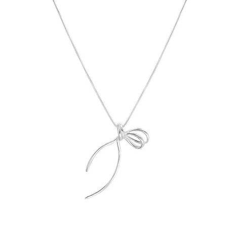 Collana Con Ciondolo A Fiocco Rame Placcato Argento Minimalista Elegante Catena A Serpente Gioielli Per Donna