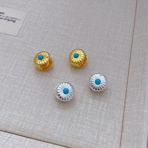Boucles D'Oreilles Créoles Rondes Vintage Avec Turquoise Incrustée Laiton Plaqué Or Design Géométrique Style Rétro Femmes