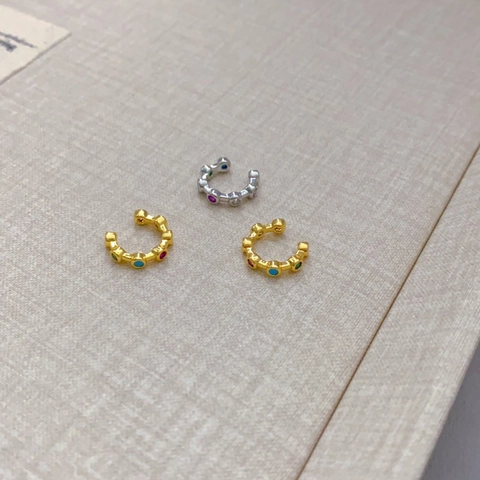 Colorful Rhinestone C-Shaped Ear Cuff Copper Real Gold Plated Non-Pierced Geometric Minimalist Jewelry For Women