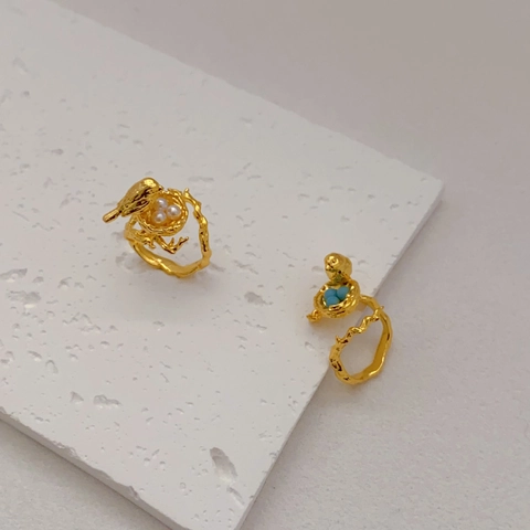 Verstellbarer Offener Ring Kupfer Vergoldet Vogelnest Natur Inspiriert Ast Textur Nischenschmuck Dekoration Damen