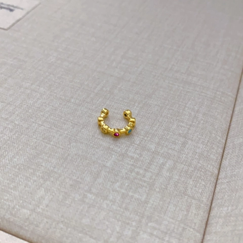Colorful Rhinestone C-Shaped Ear Cuff Copper Real Gold Plated Non-Pierced Geometric Minimalist Jewelry For Women