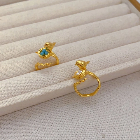 Verstellbarer Offener Ring Kupfer Vergoldet Vogelnest Natur Inspiriert Ast Textur Nischenschmuck Dekoration Damen