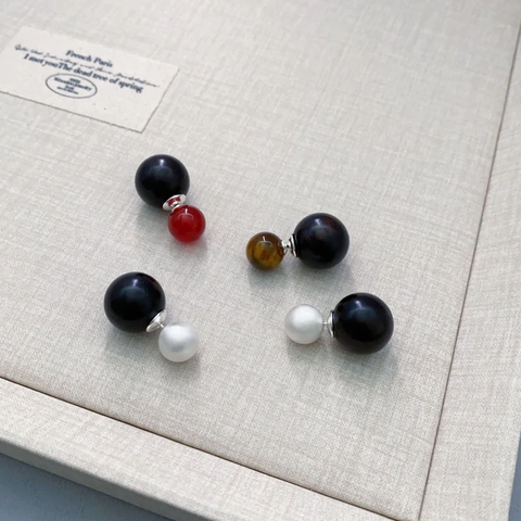 Orecchini A Bottone Doppia Sfera Retro Francesi Con Perno In Argento Sterling 925 Ottone Agata Rossa Occhio Di Tigre Donna