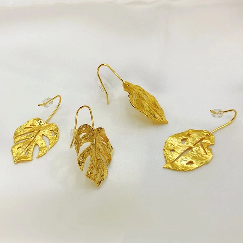 Orecchini Pendenti Foglia Vintage Per Donna Rame Placcato Oro 18 Carati Monstera Ginkgo Foglia Di Acero Retro Boho