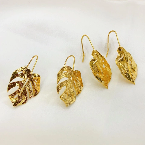 Orecchini Pendenti Foglia Vintage Per Donna Rame Placcato Oro 18 Carati Monstera Ginkgo Foglia Di Acero Retro Boho