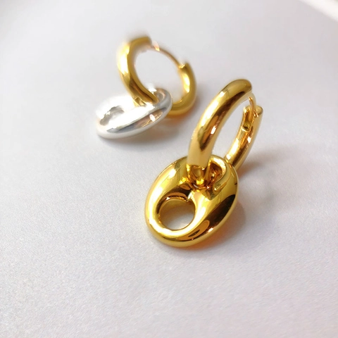 18K Vergoldete Kupfer Geometrische Hohl Anhänger Ohrringe Mischung Gold Silber Ton Hoop Drop Ohrringe Damen Mode Schmuck