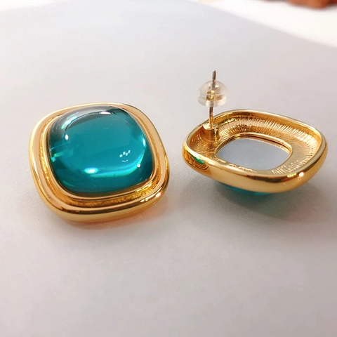 Vintage 18K Vergoldete Kupfer Harz Quadratische Ohrringe Damen Clip-on Ohne Ohrloch Geometrischer Modeschmuck Geschenk