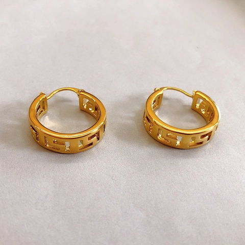 18K Vergoldete Kupfer Ohrringe Für Damen Hohl Mäander Creolen Strass Eingelegt Geometrische Ohrstecker Mode Schmuck Geschenk