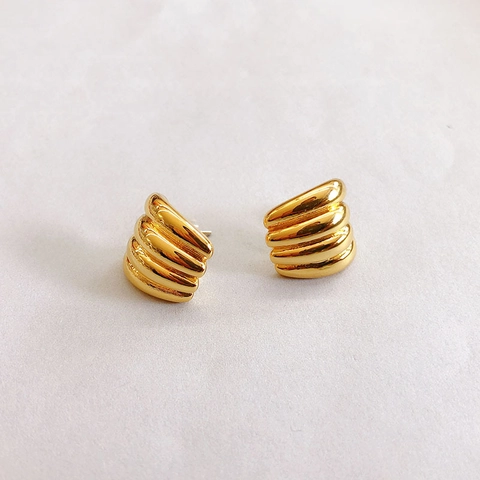 Pendientes De Botón Croissant Cobre Chapado En Oro 18K Con Poste De Plata De Ley 925 Estilo Vintage Para Mujer