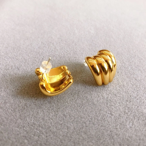Pendientes De Botón Croissant Cobre Chapado En Oro 18K Con Poste De Plata De Ley 925 Estilo Vintage Para Mujer