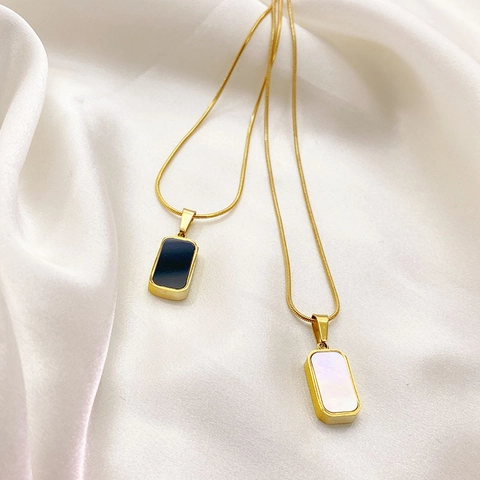 Rechthoekige Schelp Hanger Ketting Koper Slangenketting Minimalistische Sieraden