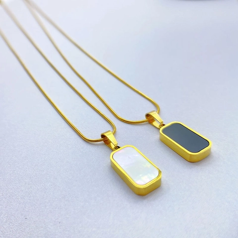 Rechthoekige Schelp Hanger Ketting Koper Slangenketting Minimalistische Sieraden