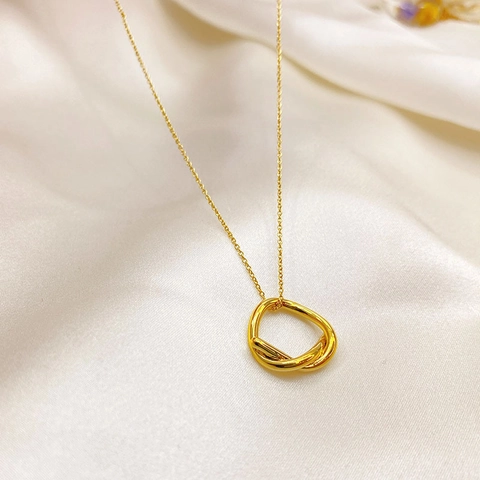 Collier Pendentif Cuivre Plaqué Or 18K Noeud Torsadé Irrégulier Double Boucle Chaîne Réglable Bijoux Pour Femmes