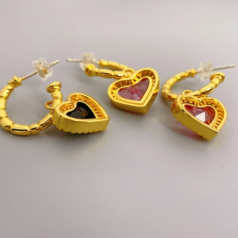 Orecchini Cerchio Ciondolo Cuore Zircone Rame Donna Con Perno In Argento Sterling 925 Gioielli Geometrici Eleganti