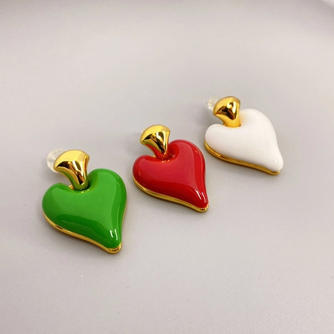 Pendientes De Corazón Con Poste De Plata De Ley 925 Esmalte Cobre Francés Retro Color Caramelo Joyería
