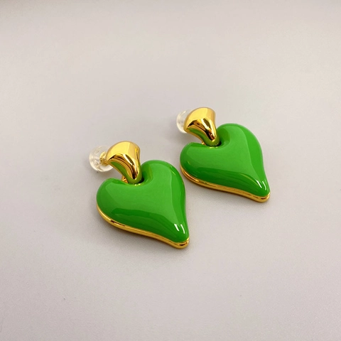 Pendientes De Corazón Con Poste De Plata De Ley 925 Esmalte Cobre Francés Retro Color Caramelo Joyería