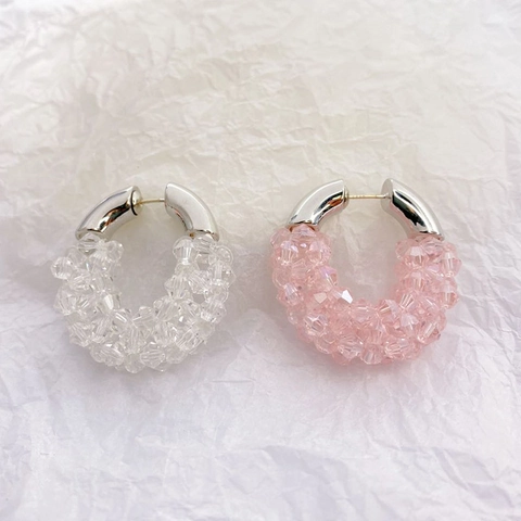 Crystal Beaded Hoop Earrings Copper Platinum Plated Exaggerated Fashion Elegant Women Jewelry