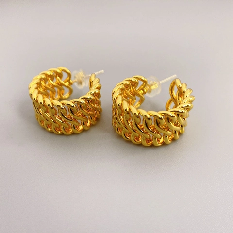 Orecchini A Cerchio A C Intrecciati Cavi Vintage Da Donna Rame Placcato Oro 18K Con Perno In Argento Sterling 925