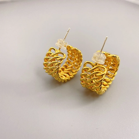 Orecchini A Cerchio A C Intrecciati Cavi Vintage Da Donna Rame Placcato Oro 18K Con Perno In Argento Sterling 925