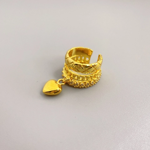 Ear Cuff Multistrato Rame Placcato Oro 18K Pendente Cuore Zirconia Incastonata Gioielli Donna