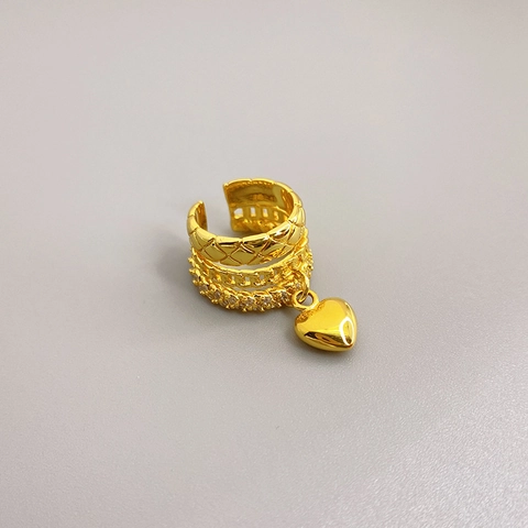 Ear Cuff Multistrato Rame Placcato Oro 18K Pendente Cuore Zirconia Incastonata Gioielli Donna