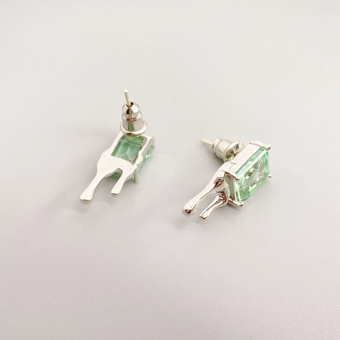 Orecchini Stile Metallo Liquido Con Perno In Argento Sterling 925 E Cristallo Verde Taglio Smeraldo Gioielli Geometrici