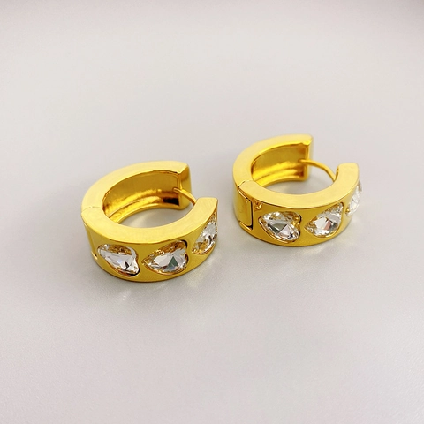 Herzförmige Edelstein Creolen Kupfer Vergoldet Mode Geometrische Zirkon Schmuck Für Frauen Mädchen Eleganz