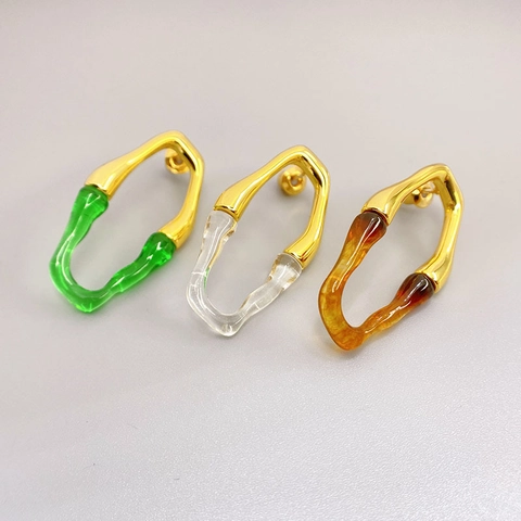 Orecchini Geometrici Irregolari A Onda Rame Placcato Oro 18K Resina Con Perno In Argento Sterling 925 Per Donna Moda