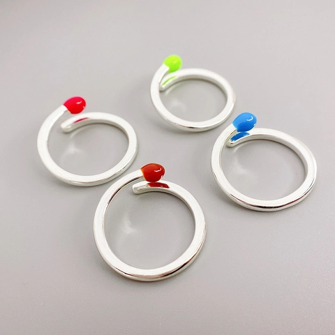 Creative Matchstick Shape Open Ring Copper Enamel Silver Plated Adjustable Fashion Jewelry Women Colorful Drip Oil