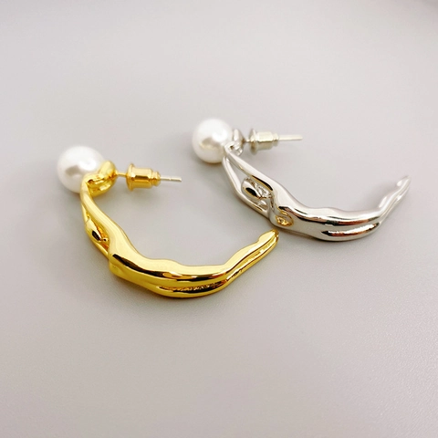 Abstract Human Figure Stud Earrings With Faux Artificial Pearl And 925 Sterling Silver Earring Post Basketball Player Silhouette Modern
