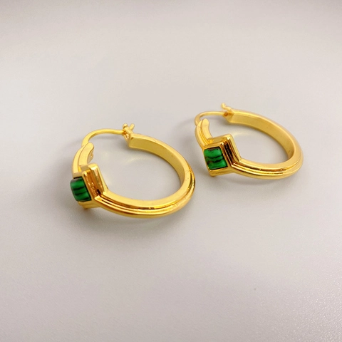 18K Vergoldet Messing Malachit Einlage Geometrische Ohrringe Für Damen Vintage Minimalistisch Schmuck