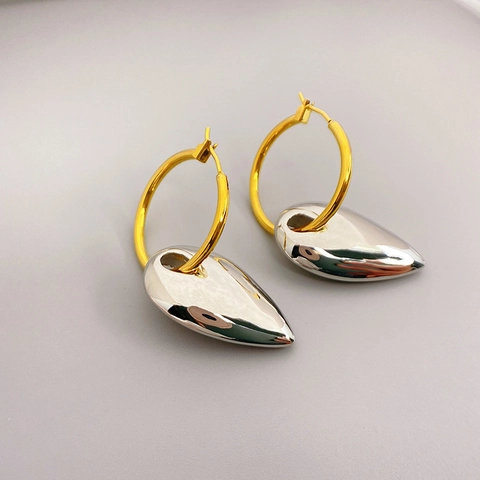 Bi-Color Herz Wassertropfen Ohrhänger Kupfer 18K Vergoldet Spiegelpoliert Modern Minimalistisch Geometrischer Schmuck Für Damen