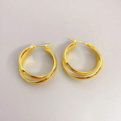 Double Twisted Hoop Earrings 18K Gold Plated Copper Spiral Geometric Minimalist Jewelry For Women Fashion