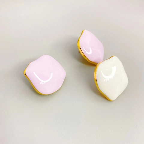 Irregular Geometric Enamel Stud Earrings 18K Gold Plated Brass With 925 Sterling Silver Earring Post For Women Minimalist Style