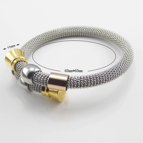 Tri-Color Stainless Steel Twisted Wire Spring Cuff Bracelet For Women Men European Style Open Bangle Jewelry