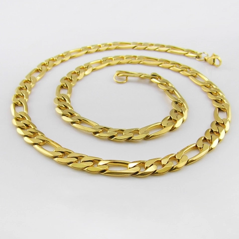 Collar De Cadena Figaro De Acero Inoxidable Bañado En Oro Joyería Hip Hop Unisex Con Cierre De Langosta