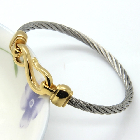 Brazalete De Cable De Acero Inoxidable Trenzado Con Cierre De Gancho En S Pulido Estilo Industrial Para Mujer