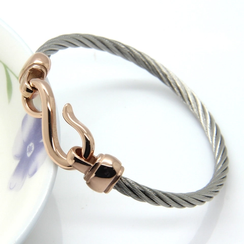 Brazalete De Cable De Acero Inoxidable Trenzado Con Cierre De Gancho En S Pulido Estilo Industrial Para Mujer