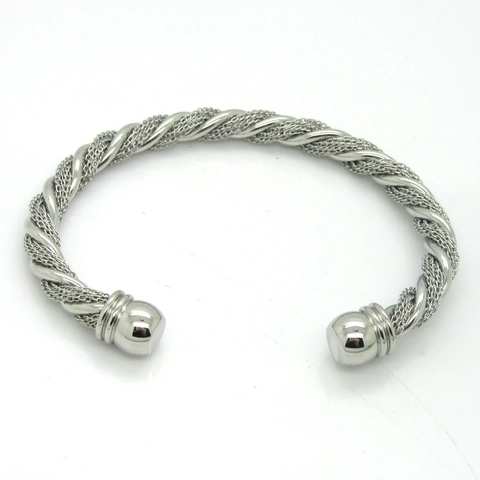 Twisted Cable Wire Mesh Cuff Bracelet Titanium Stainless Steel Open Bangle Gold And Silver Tone Western Jewelry Unisex