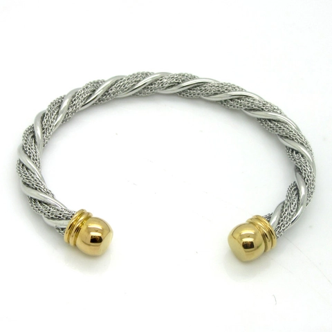 Twisted Cable Wire Mesh Cuff Bracelet Titanium Stainless Steel Open Bangle Gold And Silver Tone Western Jewelry Unisex