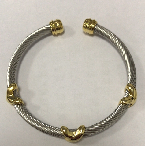Bracelet Jonc Ouvert En Acier Inoxydable À Câble Torsadé Vintage Bicolore Charme Forme X Ajustable Unisexe