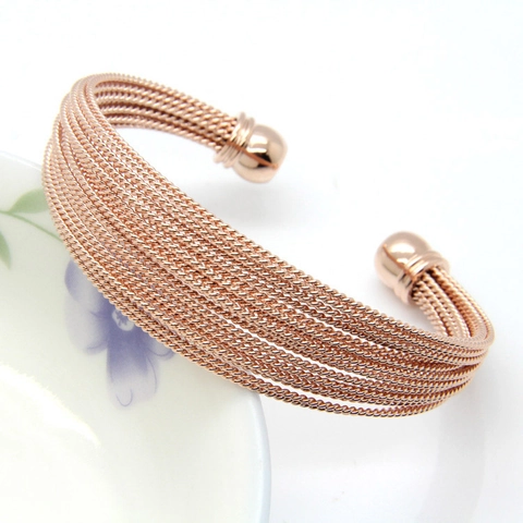 Bracciale Rigido Aperto In Acciaio Inossidabile Con Filo Intrecciato Design A Cavo Con Terminali A Sfera Elegante