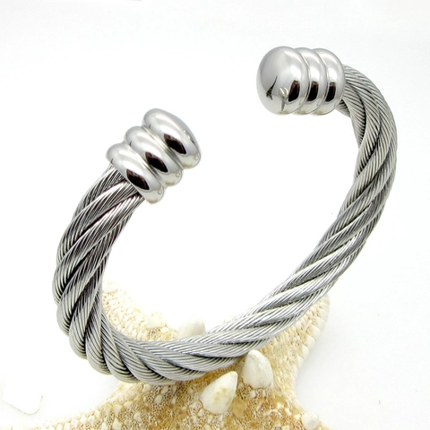 Gevlochten Kabel Armband Roestvrij Staal Open Armring Tweekleurig Goud Zilver Uiteinden Trendy Streetwear Uniseks Sieraden
