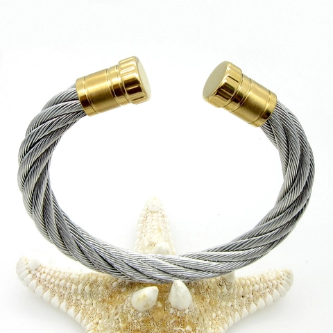 Cable Cuff Bracelet Stainless Steel Twisted Wire Adjustable Open Bangle Jewelry For Women Men Unisex Style