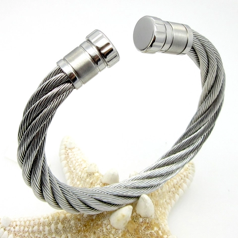 Cable Cuff Bracelet Stainless Steel Twisted Wire Adjustable Open Bangle Jewelry For Women Men Unisex Style