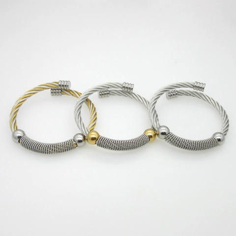 Bracelet Jonc Ouvert En Acier Inoxydable Câble Torsadé Bicolore Fil Bijoux Minimalistes Réglables Pour Femmes Hommes