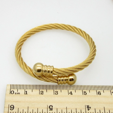Twisted Cable Wire Cuff Bangle Stainless Steel Polished Ball Ends Open Adjustable Bracelet Minimalist Jewelry Unisex
