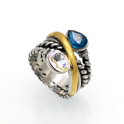 Bague Câble Torsadé en Acier Inoxydable Vintage pour Femme Couleur Mixte Or Argent Strass en Forme de Goutte d'Eau Bijoux Mode Cadeau