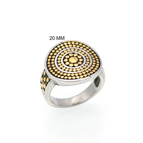 Anello Rotondo Vintage Acciaio Inossidabile 316L Punti Dorati Bicolore Stile Boho Etnico Per Donne Gioielli Antico