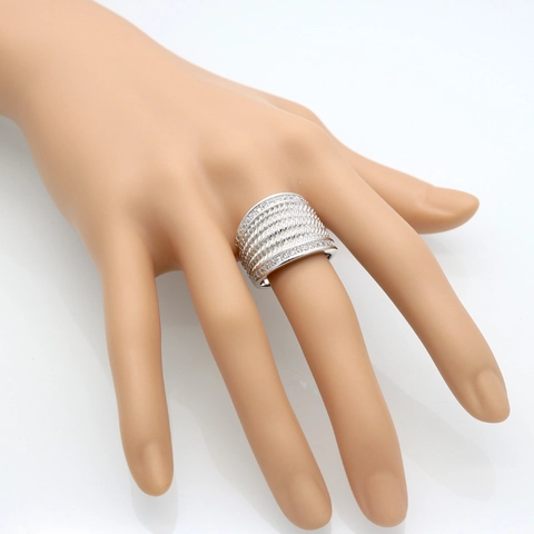 Brede Band Ring Legering Zirkonia Micro Pavé Gevlochten Touw Kabel Textuur Meerlaagse Statement Sieraden Voor Dames
